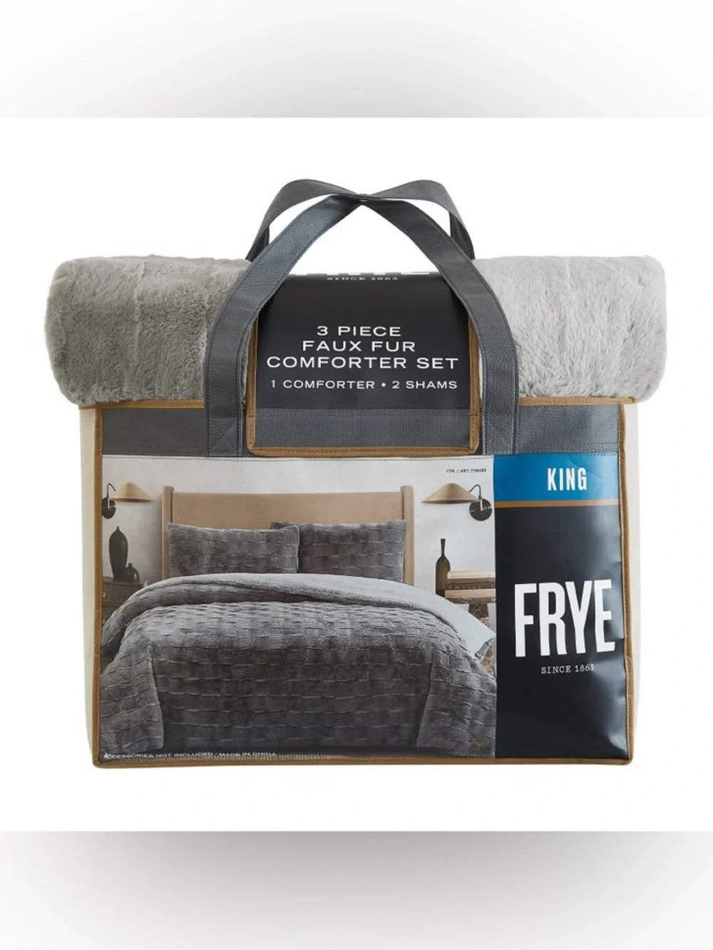 FRYE, 3 Piece - Faux Fur Comforter Set grey